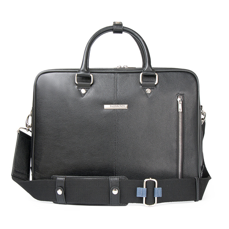 Black Grained Leather Travel Bag | TJ COLLECTION